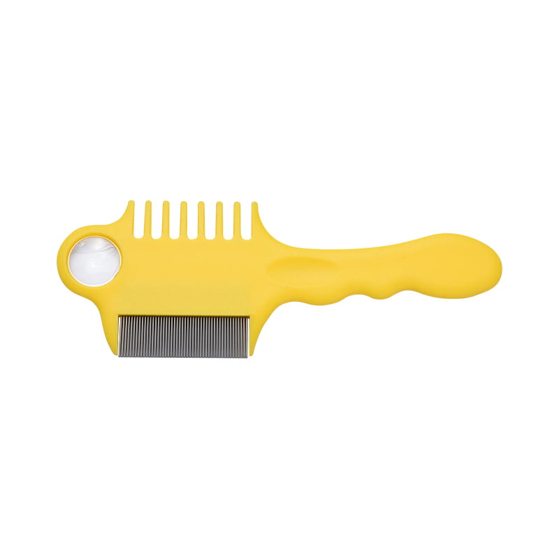 Fine-toothed comb with long handle and magnifying glass