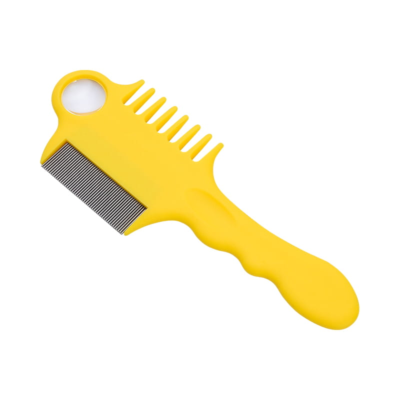 Fine-toothed comb with long handle and magnifying glass